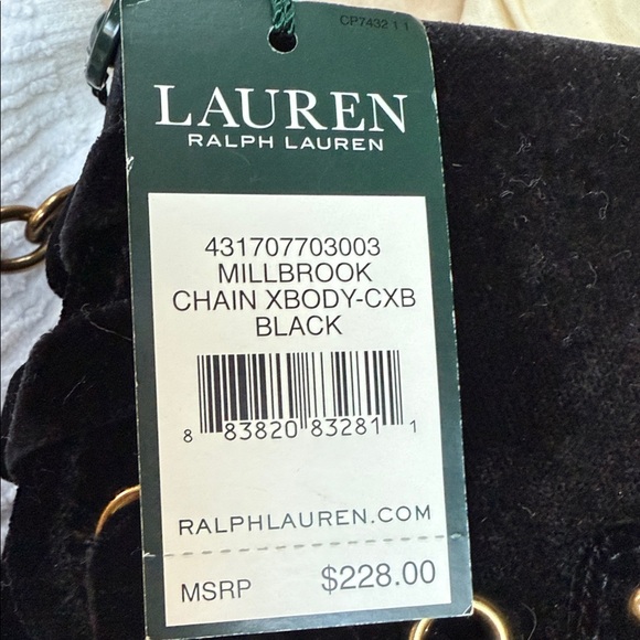Lauren Ralph Lauren Millbrook Black Velvet Crossbody with Gold Accents - Picture 13 of 14